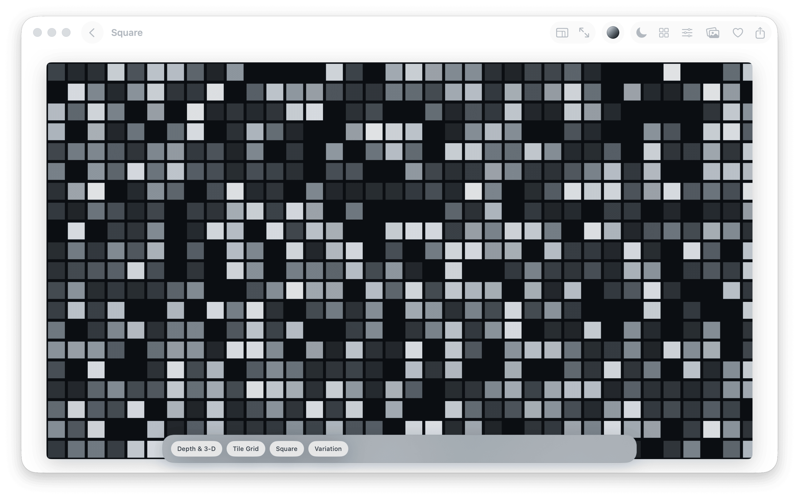 The Backgrounds editor on Mac, showing a tile-grid design at full canvas with the axis chips for category, design, shape and variation beneath it